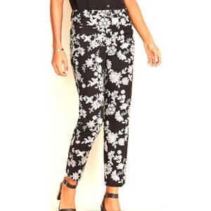 New Ann Taylor Womens Curvy Fit Mid Rise Crop Black White Floral Pants Size 12